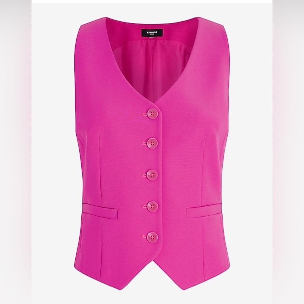 NWT Express Preview Editor Studio Stretch Twill Five Button Blazer Vest - Picture 6 of 7